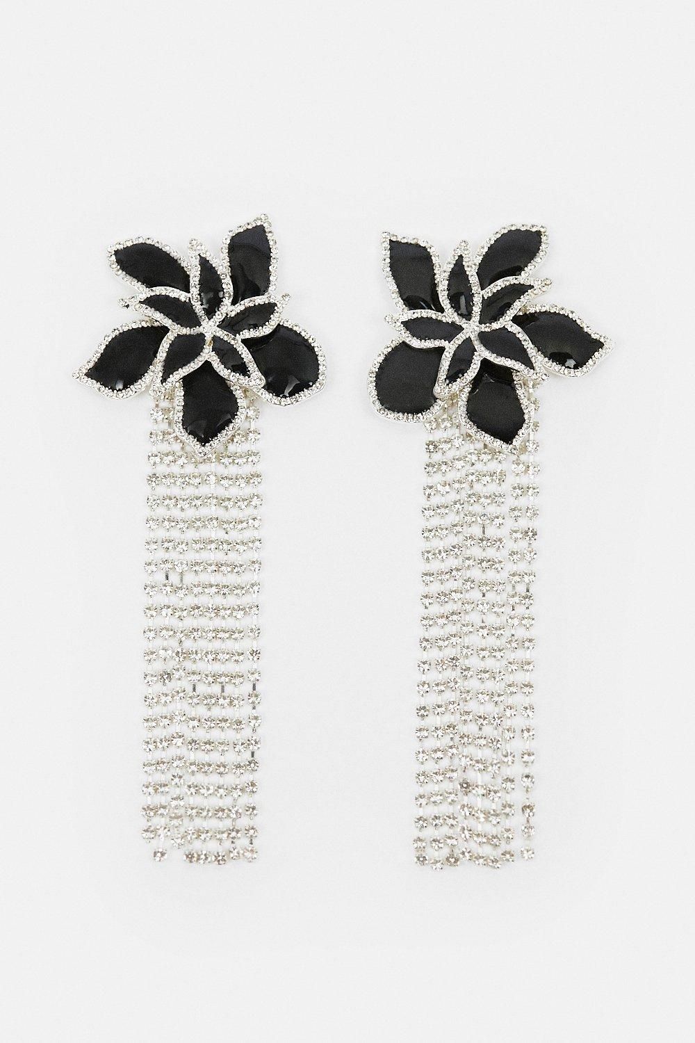 Flower Statement Diamante Drop Earrings | Karen Millen US