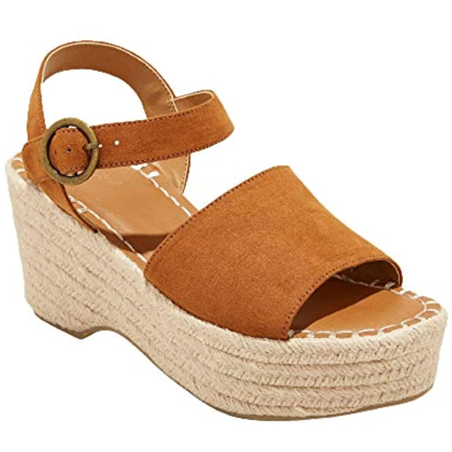 Universal Thread Women's Cognac Microsuede Espadrille Wedge Platform Sandal (9) | Walmart (US)