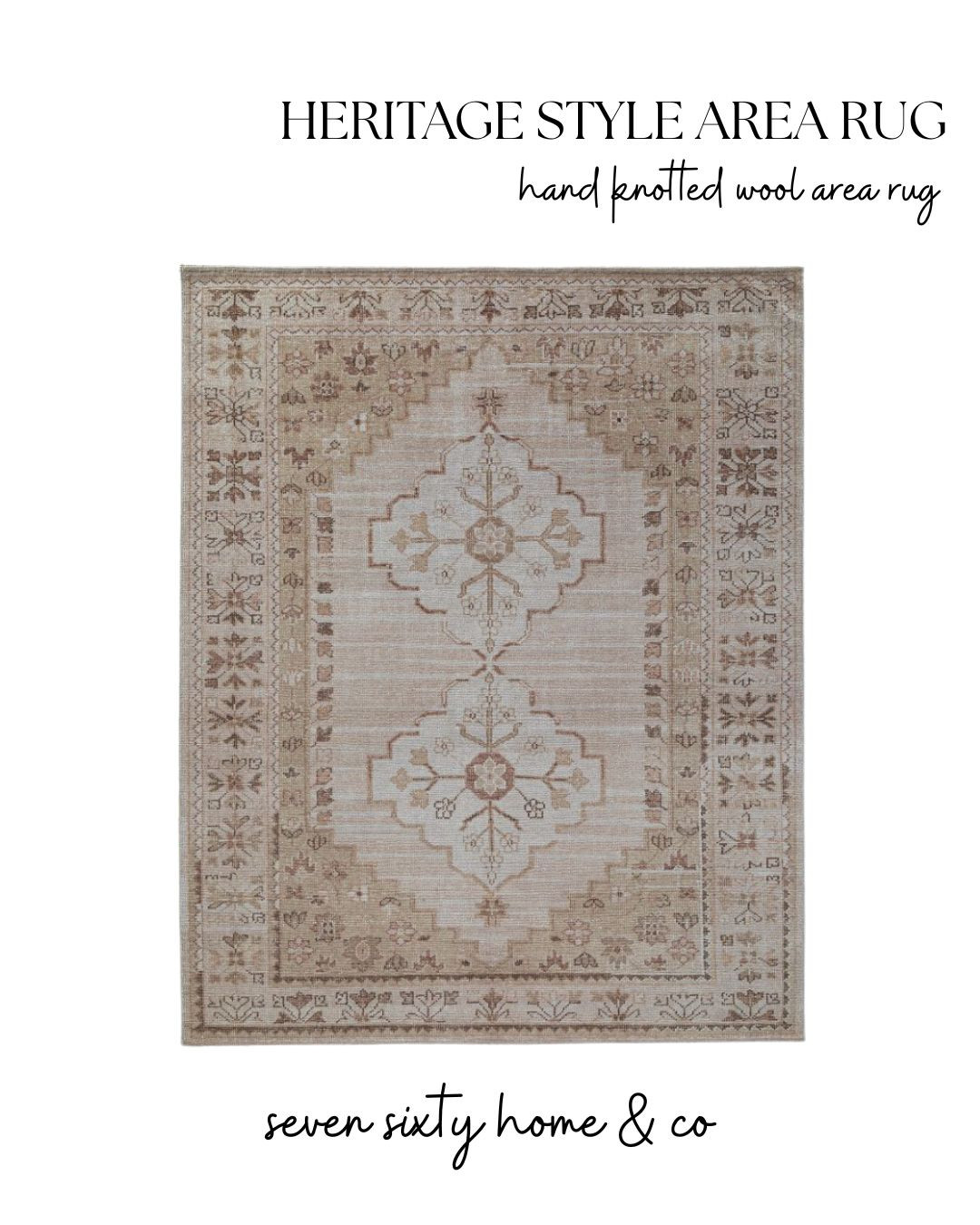 This hand knotted wool area rug has such a soft heirloom feel with its faded heritage-inspired pattern, warm neutral palette, and beautifully subtle vintage detailing. I love pieces like this for creating a layered collected look that still feels light and calming. A timeless rug for traditional, cottage, and warm transitional spaces that want texture and character without feeling heavy.

hand knotted wool rug, heritage style rug, vintage inspired rug, neutral area rug, traditional rug styling, warm transitional home, english cottage decor, soft neutral interiors, heirloom style rug, cozy layered home, timeless rug design, collected home aesthetic, muted vintage rug, designer inspired interiors, wool area rug, cottage traditional decor, warm gathered living, classic neutral home, elegant bedroom rug, living room rug inspiration 

 #LTKHome