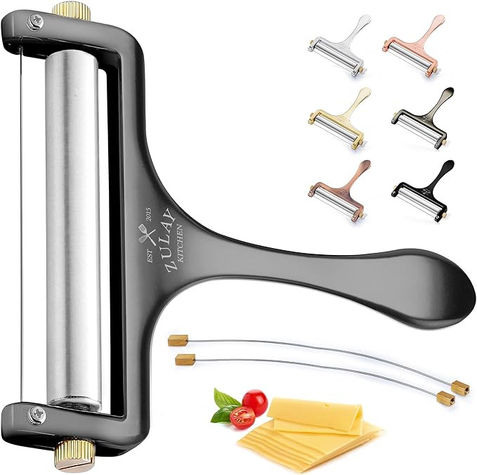 Zulay Kitchen Stainless Steel Wire Cheese Slicer - Adjustable Hand Held Cheese Cutter with 2 Extr... | Amazon (US)