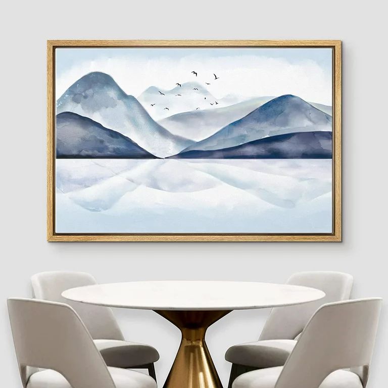 Wall26 Framed Canvas Print Wall Art Blue Watercolor Mountains & Reflection Nature Wilderness Illu... | Walmart (US)