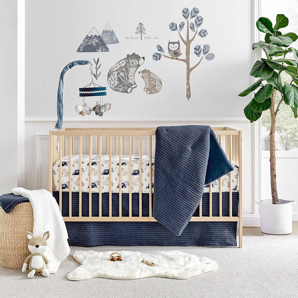 Levtex Baby - Mills Waffle Crib Bed Set - Baby Nursery Set - Navy - Navy Textured Waffle - 4 Piec... | Amazon (US)