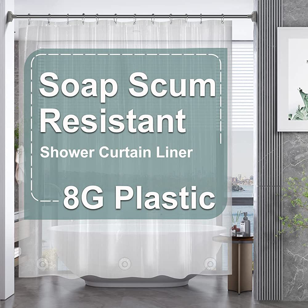 AmazerBath Extra Long Shower Curtain Liner, 8G Heavy Duty Plastic Shower Curtain Liner 96 Length,... | Amazon (US)