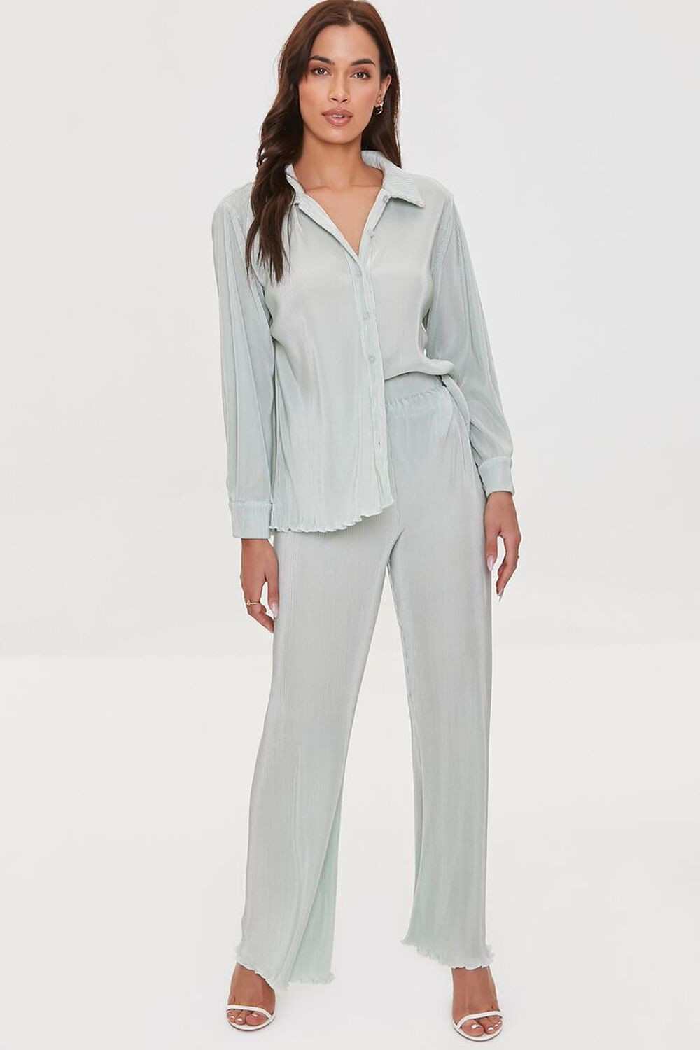 Plisse Wide-Leg Lettuce-Edge Pants | Forever 21 (US)