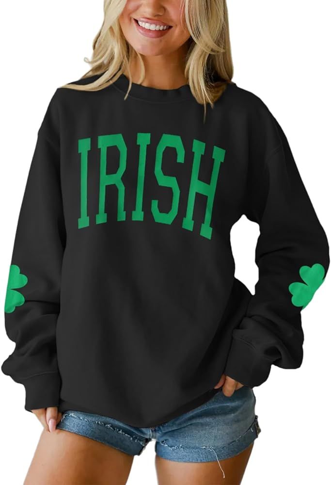 AFUKUIA Women St Patricks Day Sweatshirt Irish Shamrock Graphic Long Sleeve Shirt Clover Crewneck... | Amazon (US)