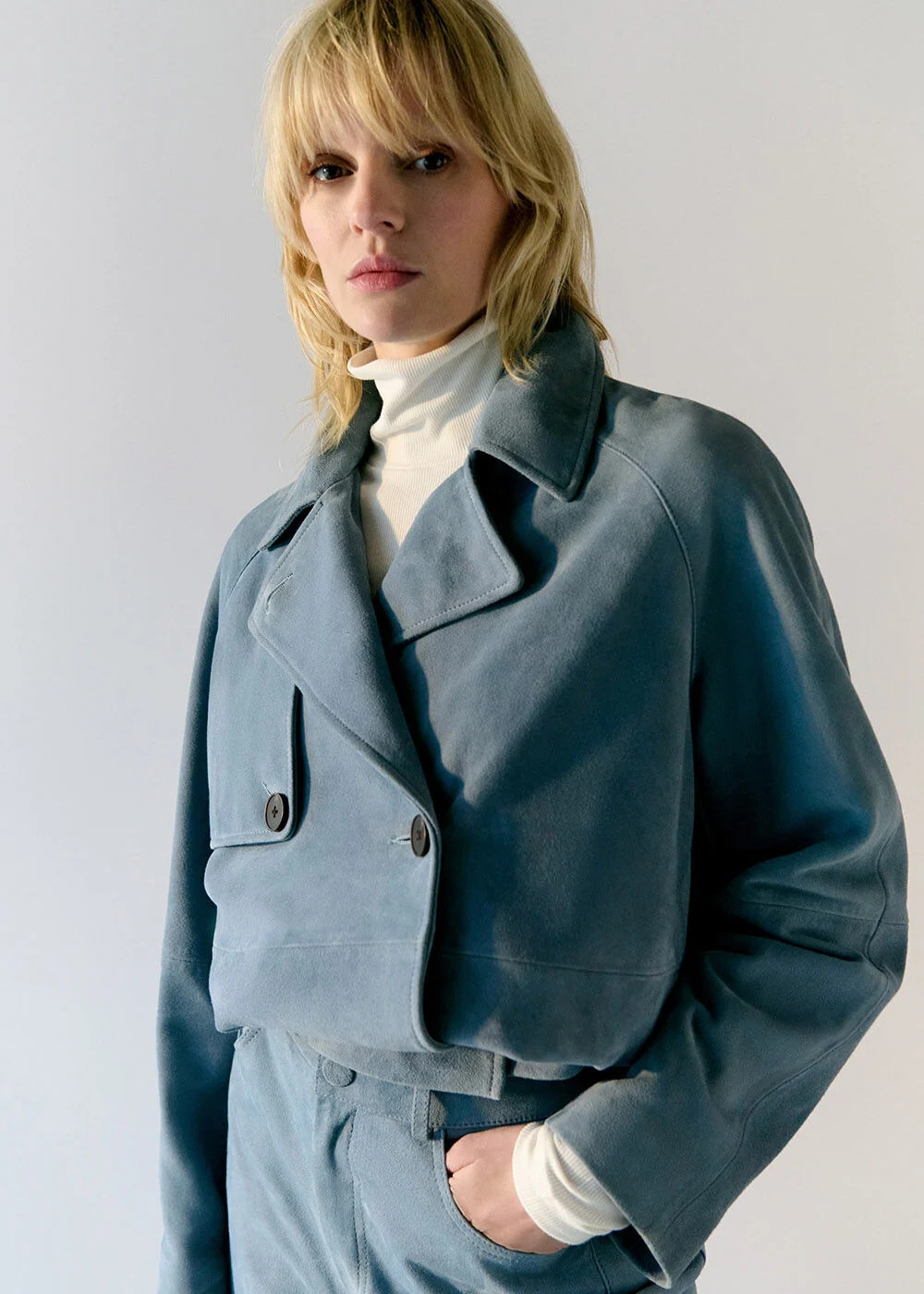 Blue Suede Short Trench Jacket | WHISTLES | Whistles UK | | Whistles