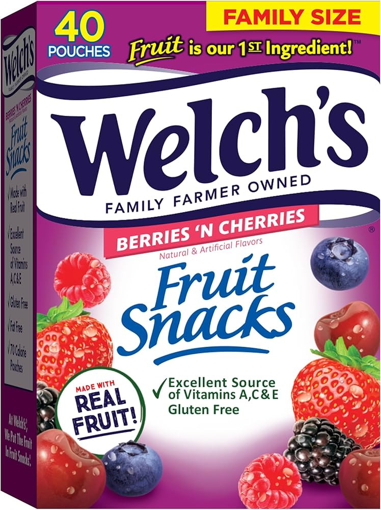 Welch's Fruit Snacks, Berries 'N Cherries, Bulk Pack, Individual Single Serve Bags, 0.8 oz (Pack ... | Amazon (US)