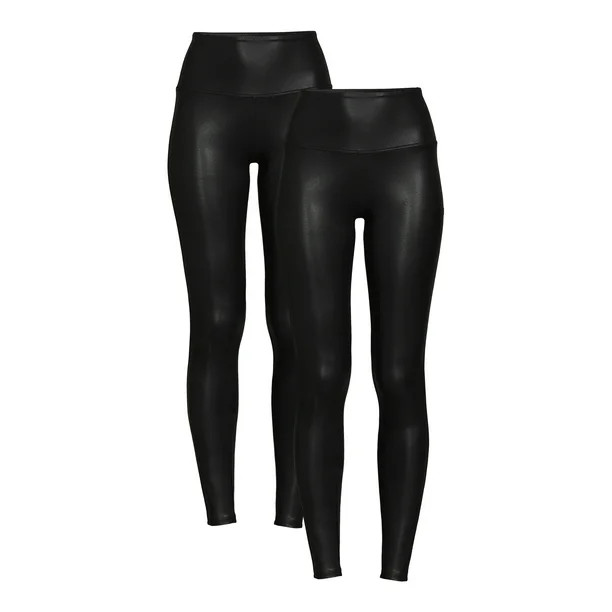 Time and Tru Women's High Rise Ankle Length Faux Leather Leggings, 28" Inseam, 2-Pack, Sizes XS-X... | Walmart (US)