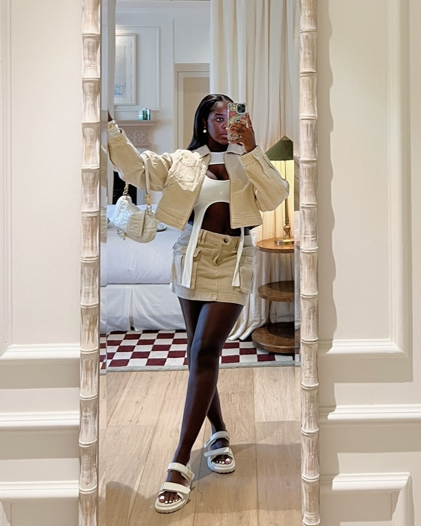 Summer style, neutral outfit, camel denim skirt, denim jacket, ego top, day outfit, white sandals, transitional outfit, ready for summer, summer style 

#LTKstyletip #LTKSeasonal #LTKeurope