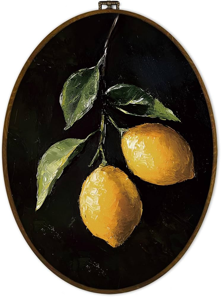 GWFSJYU Vintage Lemon Framed Oval Wall Art, Lemon Kitchen Decor, Dark Lemons Canvas Prints Wall A... | Amazon (US)