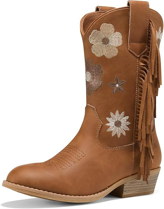 Rollda Girls Cowboy Boots Cowgirl Boots with Tassel Floral Embroidered Kids Western Boots for Tod... | Amazon (US)