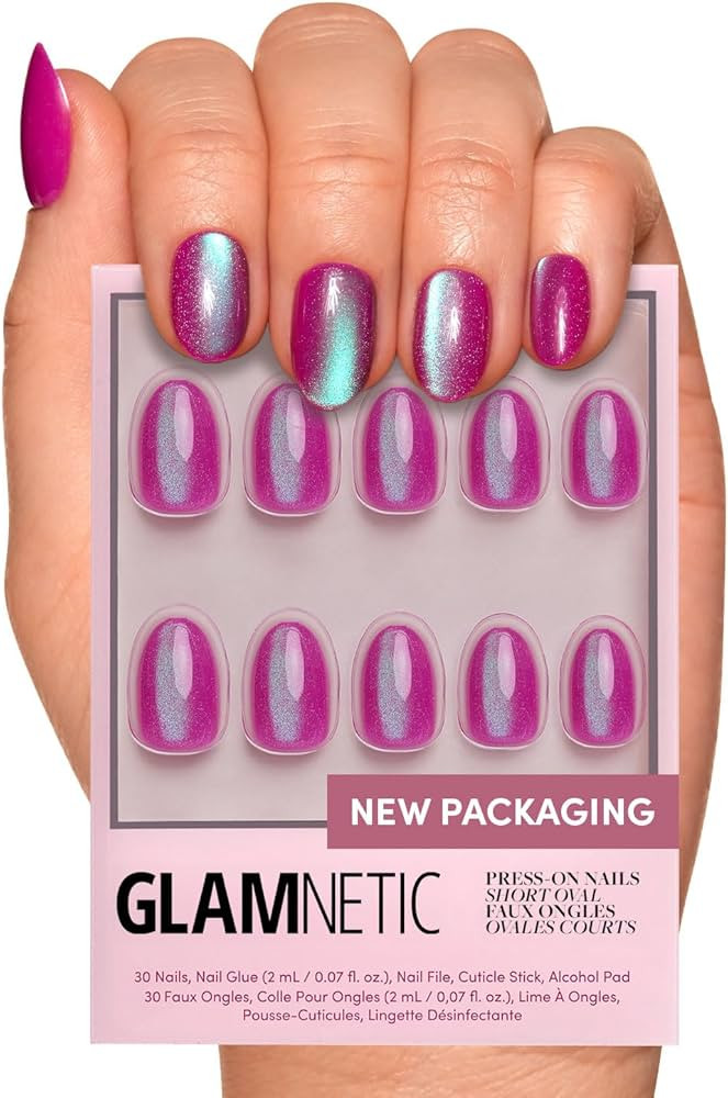 Glamnetic Press On Nails - Berry Fizz | Short Oval, Magenta Fake Nails with a Mesmerizing Metalli... | Amazon (US)