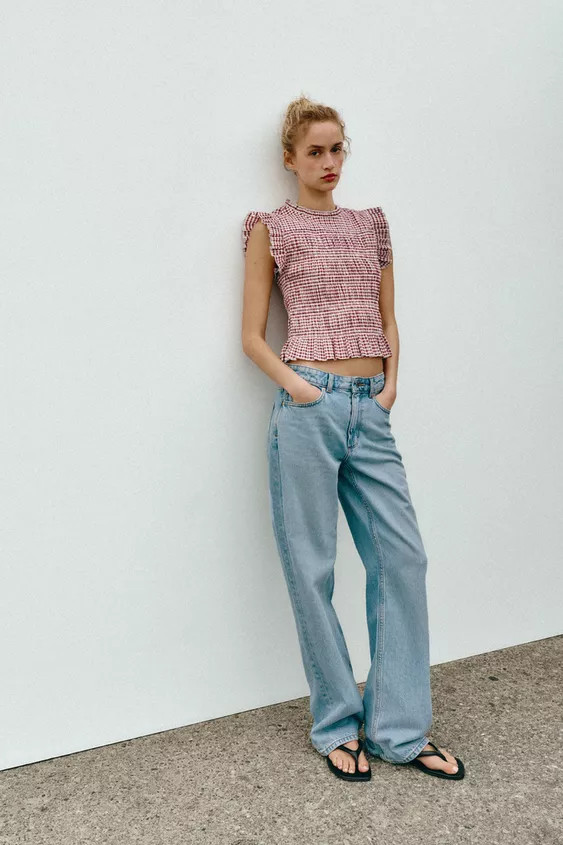 GINGHAM SMOCKED TOP | Zara UK