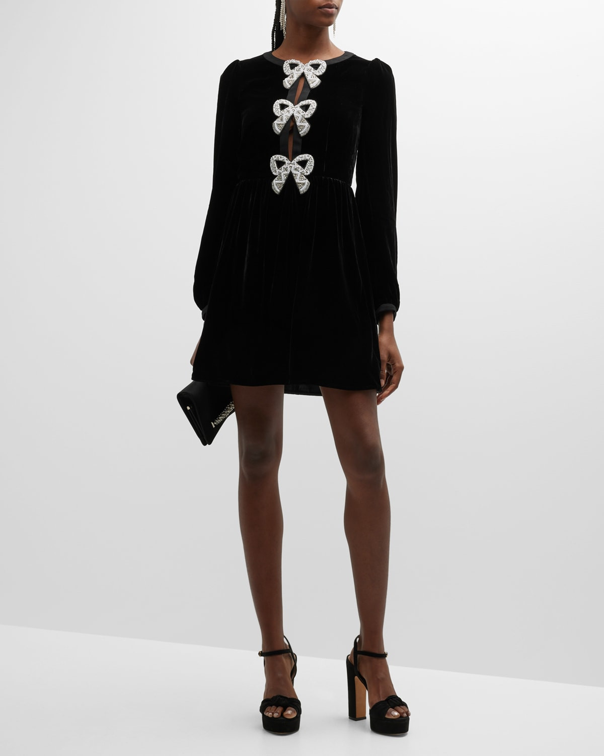 Camille Jeweled-Bow Mini Dress | Neiman Marcus