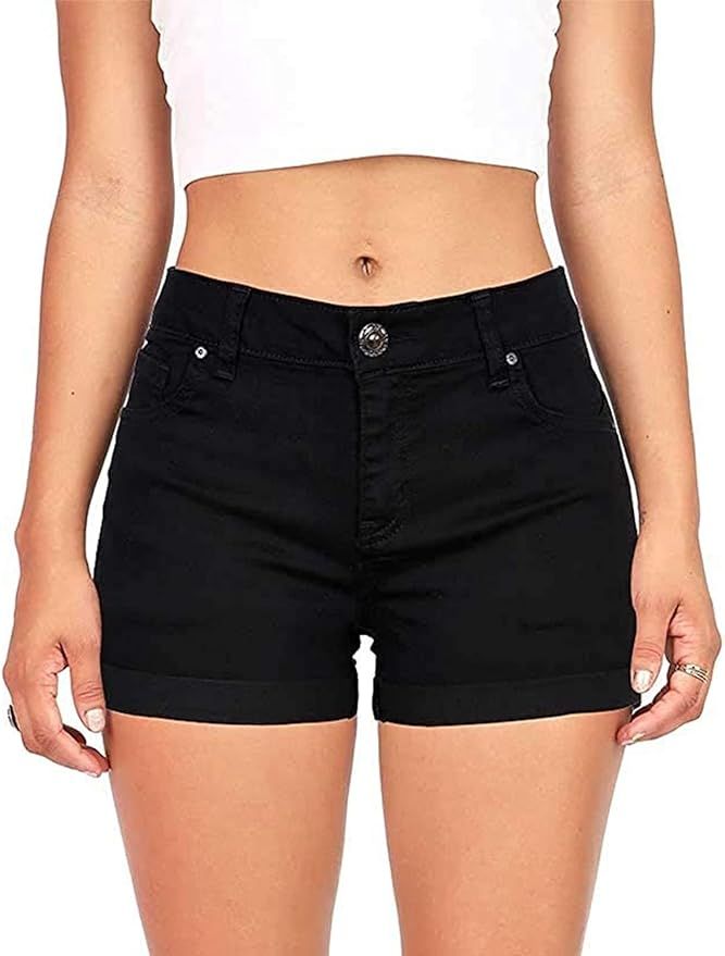 CHICZONE Women's Denim Shorts Mid Rise Ripped Jean Shorts Stretchy Folded Hem Hot Short Jeans | Amazon (US)