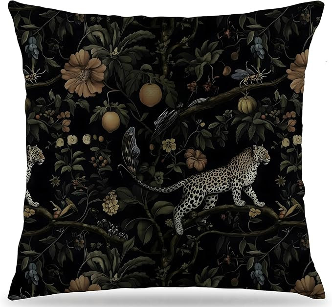 Vintage William Morris Leopard Dark Floral Forest Throw Pillow Covers ，Coquette Leopard Print P... | Amazon (US)