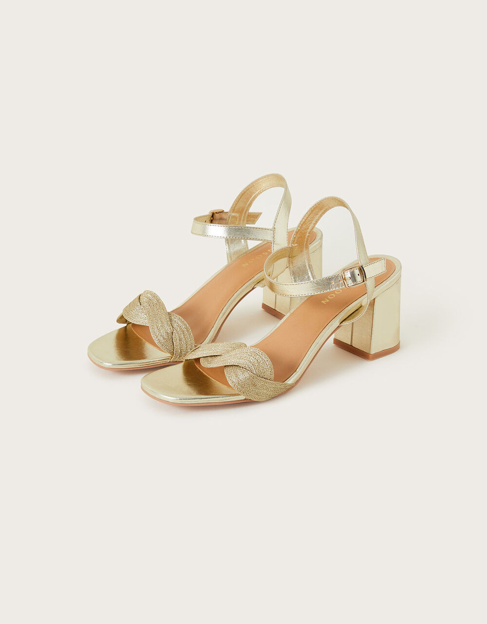 Massie Plait Detail Block Heeled Sandals Gold | Monsoon (UK)