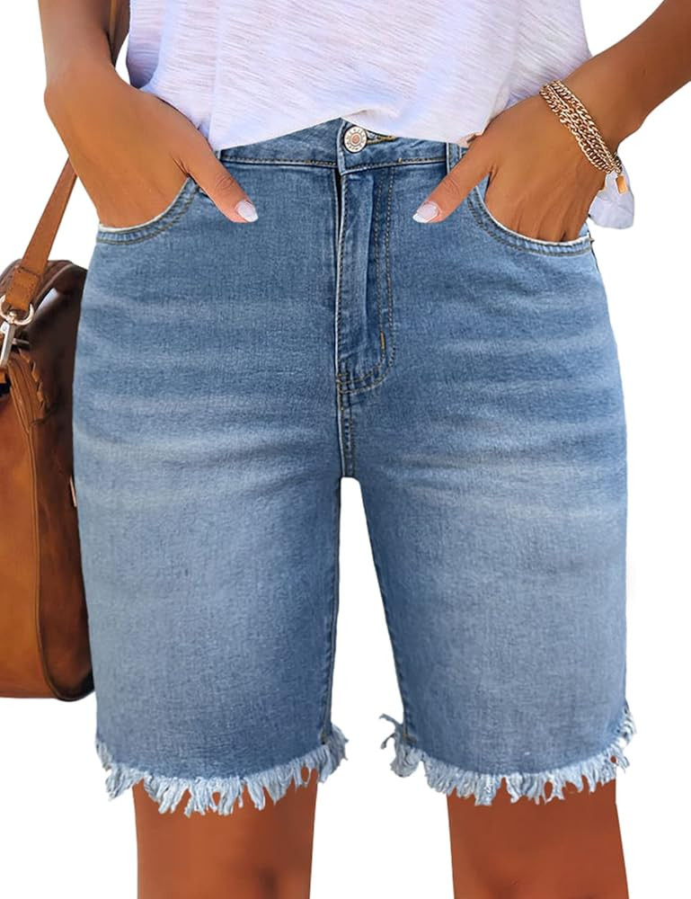 Utyful Women Summer Frayed Ripped Bermuda Shorts Distressed Denim Jeans Short | Amazon (US)