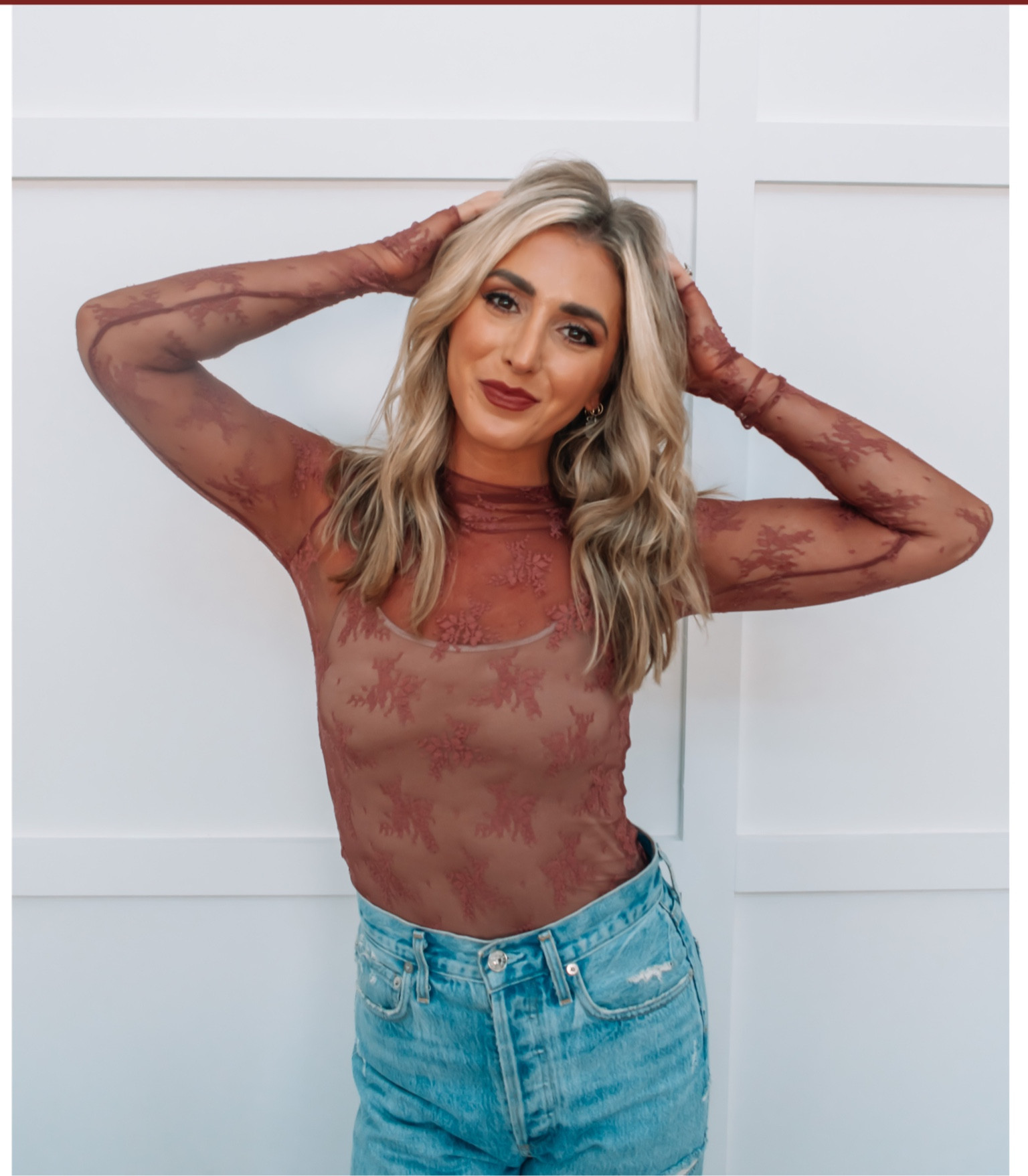 Lace top runs tts and is under $50! Jeans run big, size down one size! Fall lip color linked

#LTKunder100 #LTKbeauty #LTKunder50