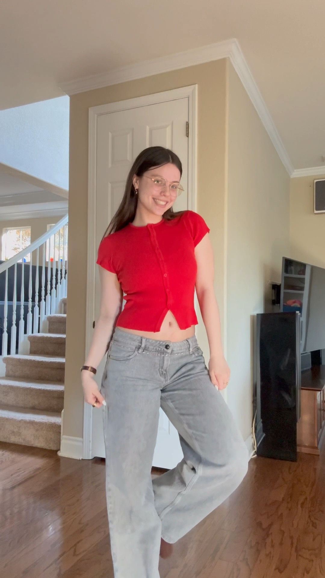 Ootd!❤️ 

Summer outfits / summer outfits 2025 / summer outfits casual / summer outfits teen / summer outfit ideas / college class outfits / gray jeans outfits / cardigan outfits / short sleeve cardigan outfits / red cardigan outfits / red shirt outfits / flats outfits / low rise baggy jeans / low rise jeans / Princess Polly dress / Princess Polly / Baggy jeans / baggy jeans outfit / oversized jeans outfits / Button up shirt outfits / button up striped shirt / business casual outfits womens / business casual spring / office siren outfits / brown flats outfits

#LTKFindsUnder50 #LTKStyleTip #LTKFindsUnder100