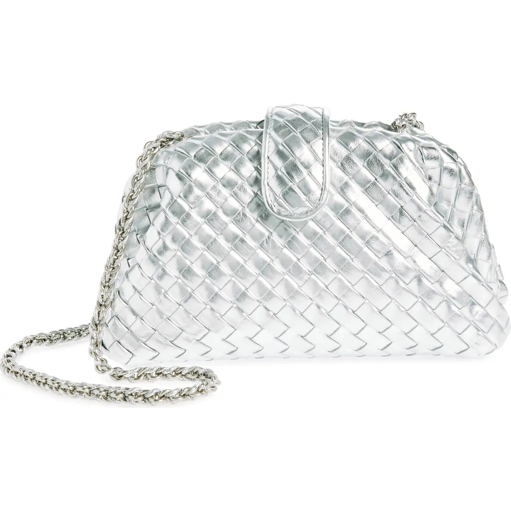 Bottega Veneta Mini Lauren 1980 Intrecciato Metallic Leather Clutch in Silver/silver at Nordstrom | Nordstrom
