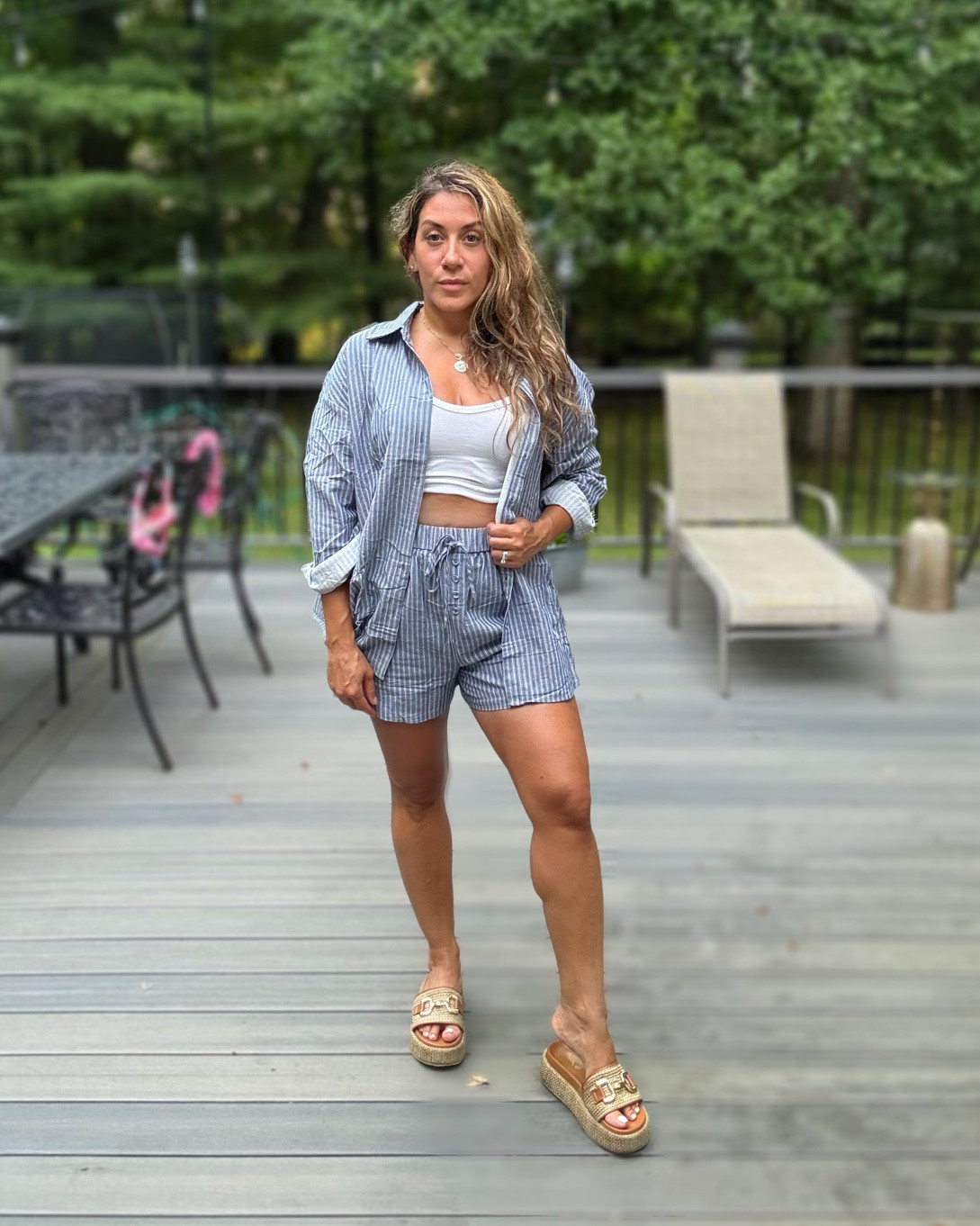The perfect summer set 🏖️
I love this set because it’s so cute, versatile and comfy for summer. Great for lounging around a shore town, on top of  a swimsuit, grabbing lunch or running errands. Paired with a neutral sandal and boho bag, I’m loving this casual chic look that’s a real classic. Typically a size small, I sized up to a medium in this set so the shorts would be roomier. They are lined and very well made, with an elastic waistband and working drawstring. The shirt is a classic tailored design that works well worn out or tucked in. Highly recommend as a summer staple✨

#beachwear #shoreoutfits #shoretownoutfit #casualchic #summeroutfits #summerchic

#LTKootd #LTKSeasonal #LTKTravel
