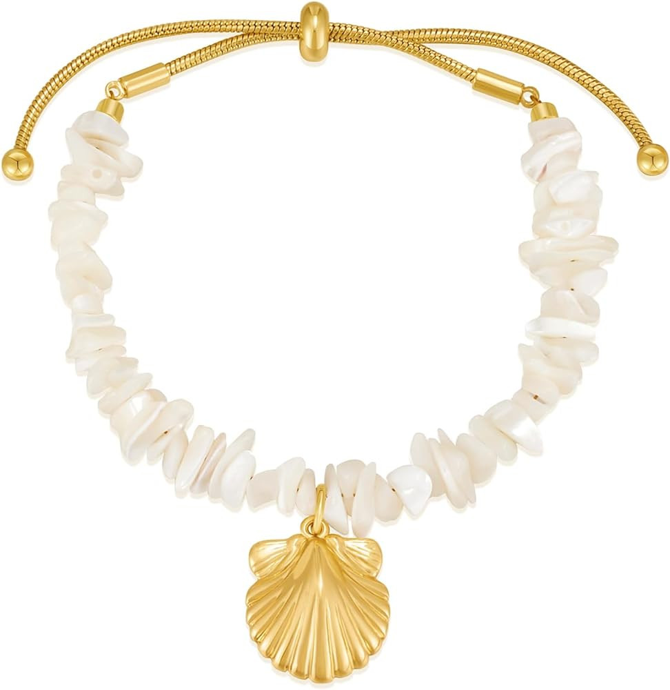 Gold Bracelet For Women With Starfish Shell Charms Trendy Puka Shell Summer Ocean Shell Bracelets... | Amazon (US)