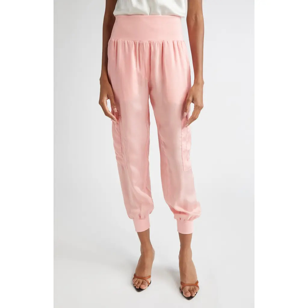 Cinq à Sept Giles Cupro Crop Cargo Joggers in Pink Poppy at Nordstrom Rack, Size Large | Nordstrom Rack