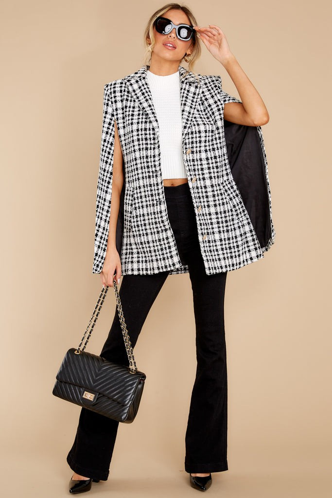 Rule The Day Black Tweed Cape Blazer | Red Dress 