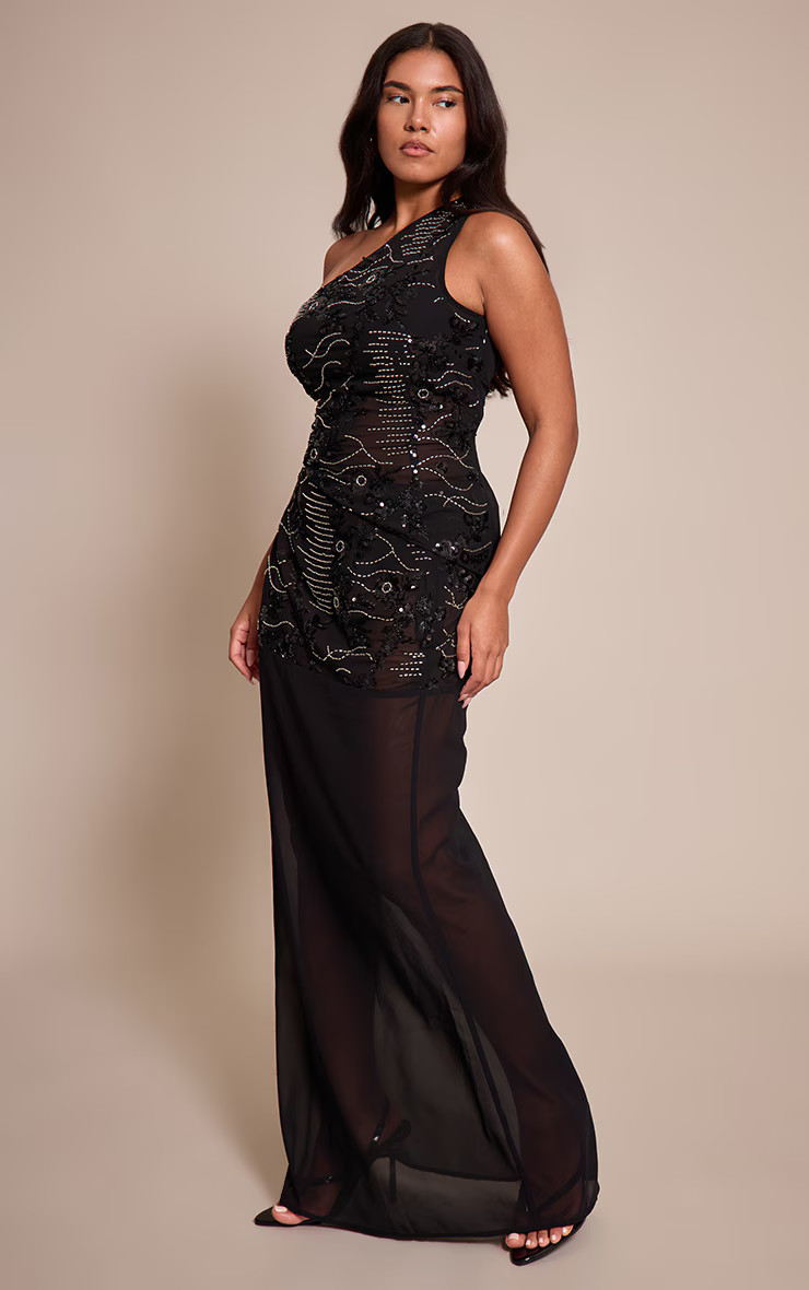 Shape Black Floral Sequin Dropped Hem Maxi Skirt | Shape | PrettyLittleThing US