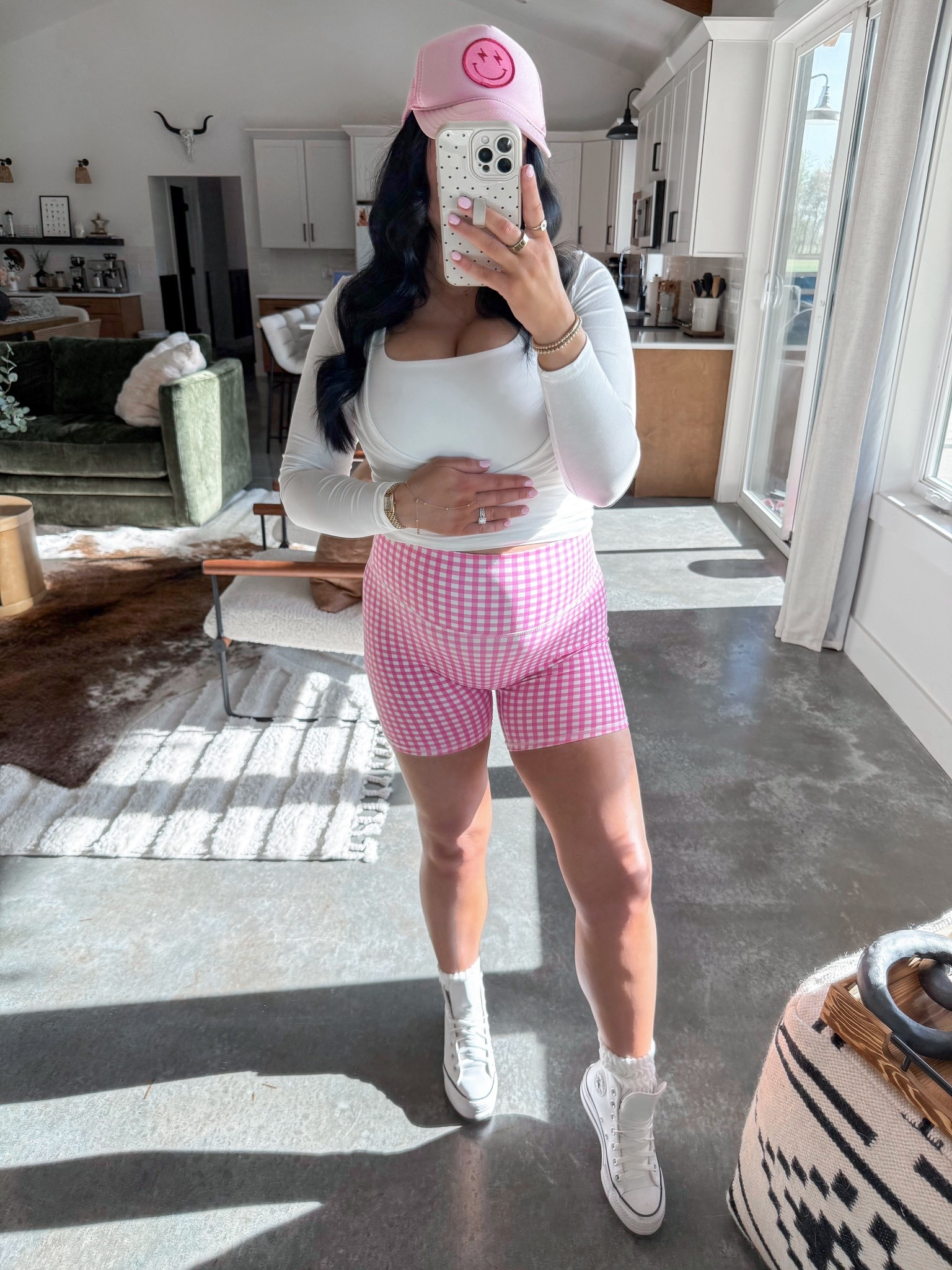 Pink Gingham Print OOTD 💕

Activewear Set — medium
Tank Top — small
Wrap Top — small

You can never go wrong with a cute activewear outfit 👏🏼 so easy to throw on and go to run some errands & is bump friendly (currently over 33 weeks pregnant 🤰🏻) These biker shorts do come with a matching sports bra as well! I decided to pair these shorts with a basic white tank top, this cute wrap long sleeve top (lightweight & perfect for spring!), a cute pink trucker hat & some slouch socks with my white leather platform converse sneakers! 🤍

#athleisure #springoutfit #amazonfashion #casualoutfit 

#LTKPetite #LTKBump #LTKootd