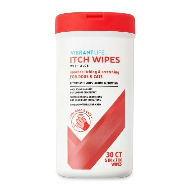 Vibrant Life Itch Wipes with Aloe.  Effective for Cats, Dogs - Walmart.com | Walmart (US)