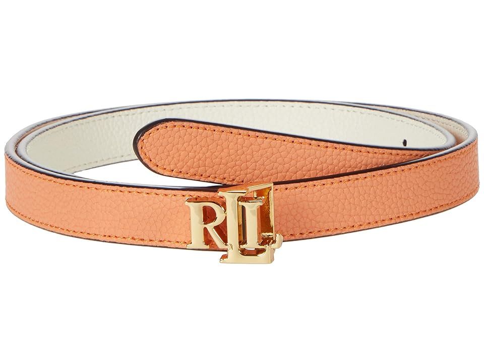 LAUREN Ralph Lauren Reversible Pebbled Leather Skinny Belt (Shell Coral/Vanilla) Women's Belts | Zappos