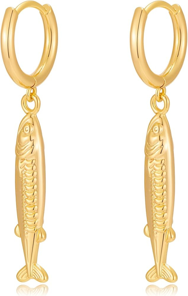 MUYAN Gold Charm Fish Hoops Dangle Earrings for Women Trendy Ocean Theme Jewelry | Amazon (US)