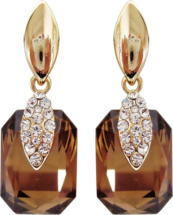 Navachi 18k Gold Plated Spindle Shape Metal White Crystal Square Zircon Dangle Stud Earrings | Amazon (US)