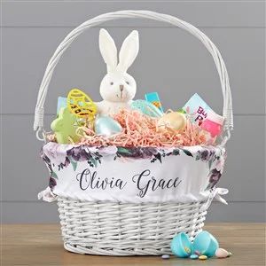 Colorful Floral Personalized White Wicker Easter Basket | Personalization Mall
