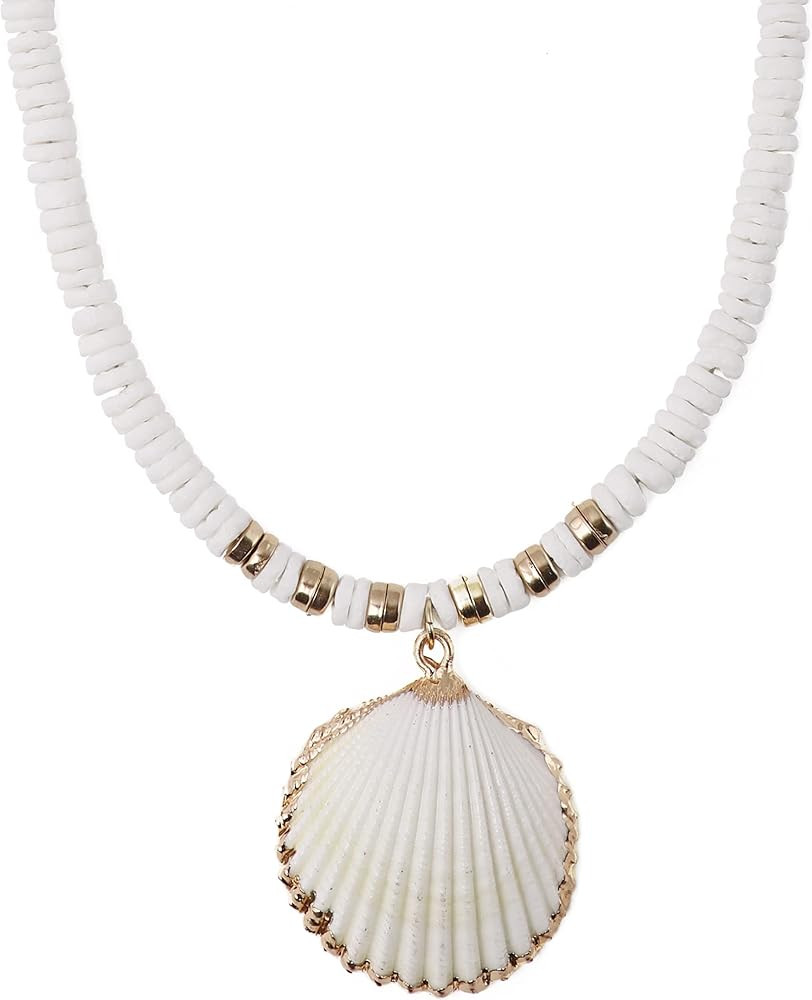 MINACHI Bohemian White Seashell Necklace, Summer Beach Shell Charm Necklace Gifts for Women | Amazon (US)