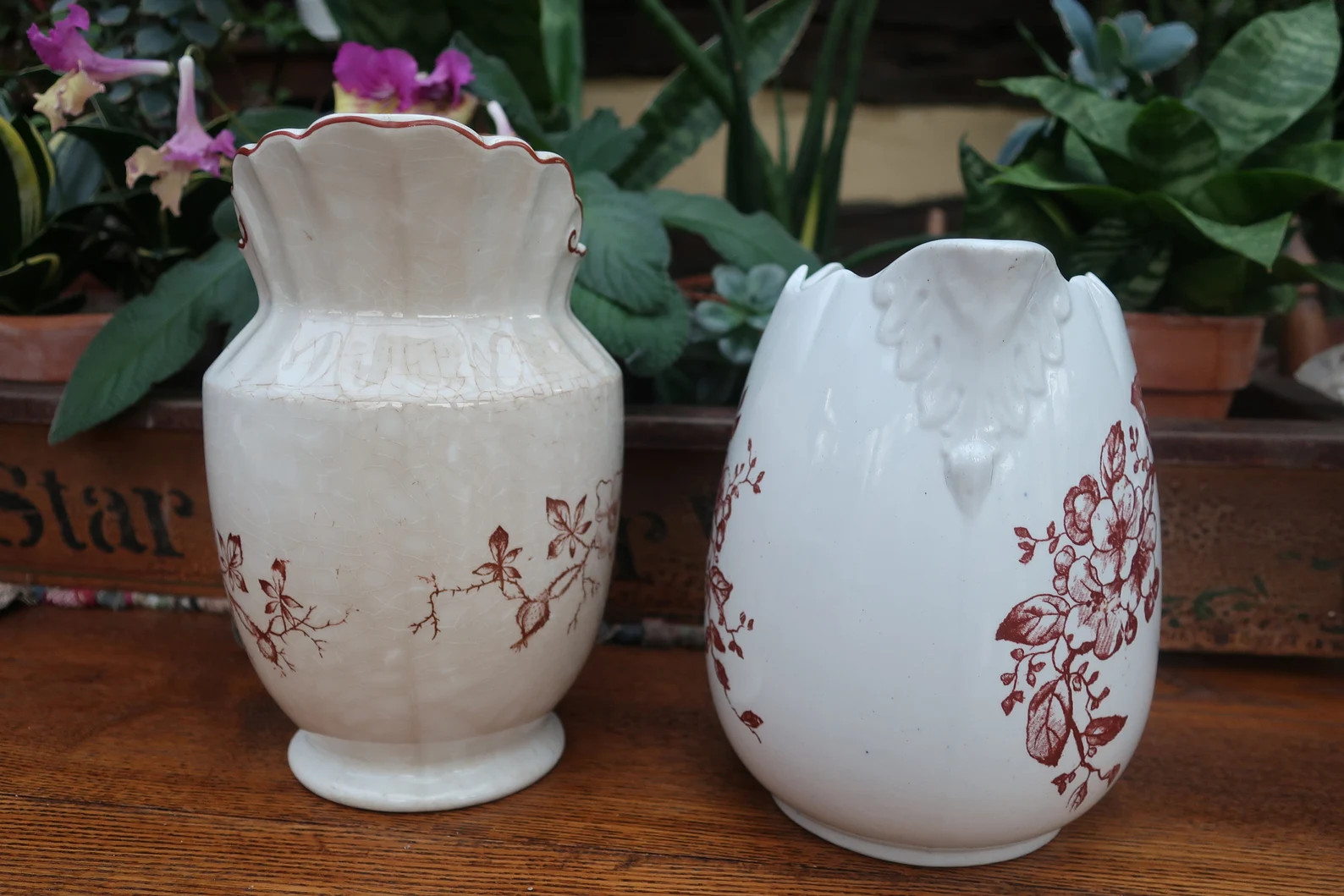 One White Ironstone Brown Transferware Pitcher Vase | Etsy (US)