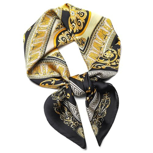 Stlvoll 27.5" Silk Scarf of Women's Fashion Head Scarf Square Neck Satin Scarfs for Bag Hair Scarves Gift (Black/Gold) | Amazon (US)