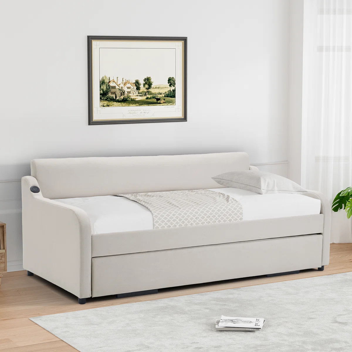 Upholstery Twin Daybed With Trundle & USB Port | Wayfair North America