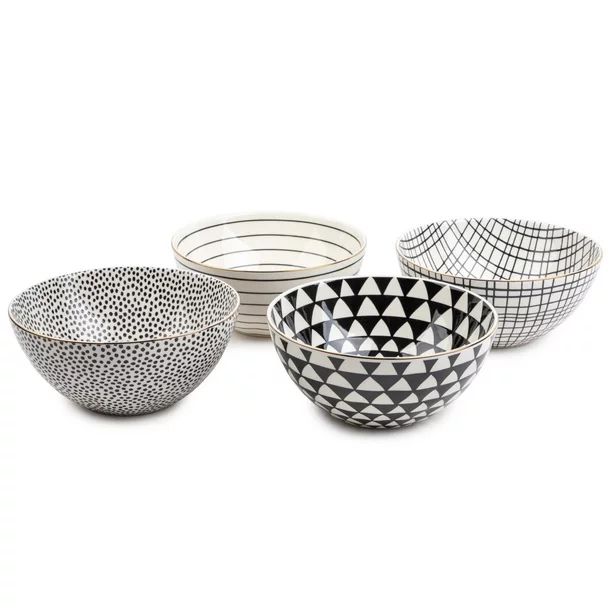 Thyme & Table Servware Black & White Assorted Stoneware Round Bowls, 4 Pack - Walmart.com | Walmart (US)