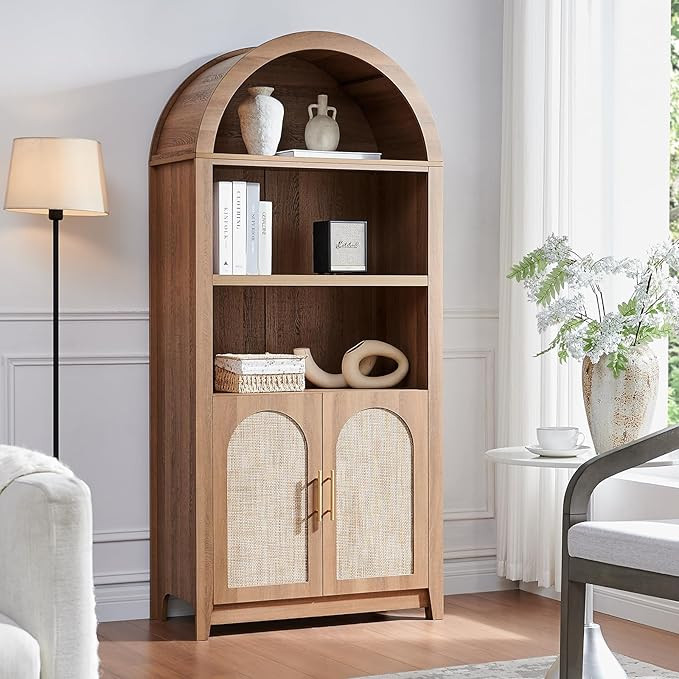 Arched Cabinet Bookshelf Bookcase - 69.3” Tall Mid Century Arched Display Cabinet, Rounded Book... | Amazon (US)