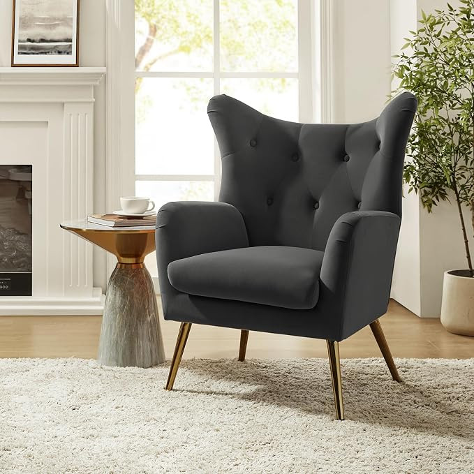 HULALA HOME Velvet Accent Chair, Modern Wingback Arm Chair with Metal Gold Legs, Velvet Tufted Up... | Amazon (US)