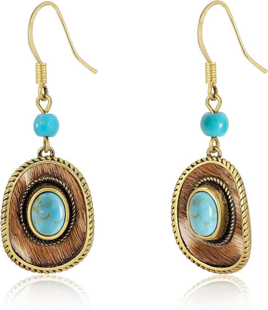 Wrangler Western Hat Drop Dangle Earrings for Women Country Statement Genuine Horsehair Turquoise... | Amazon (US)