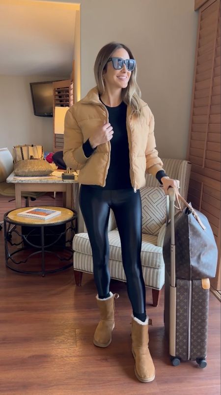 The perfect winter travel outfit 
Wearing my favorite leggings ever 
So comfortable and stretchy 
This puffer jacket keeps you warm during the winter times
Fits true to size 
I’m wearing a size small 

#LTKunder100 #LTKshoecrush #LTKstyletip