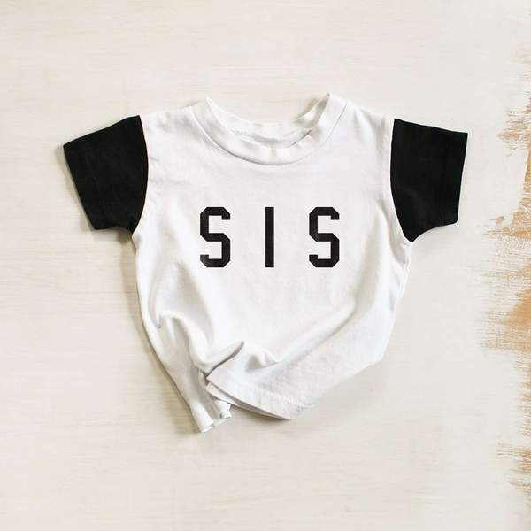 Kids White & Black "Sis™" Drop-Shoulder Tee | Ford and Wyatt