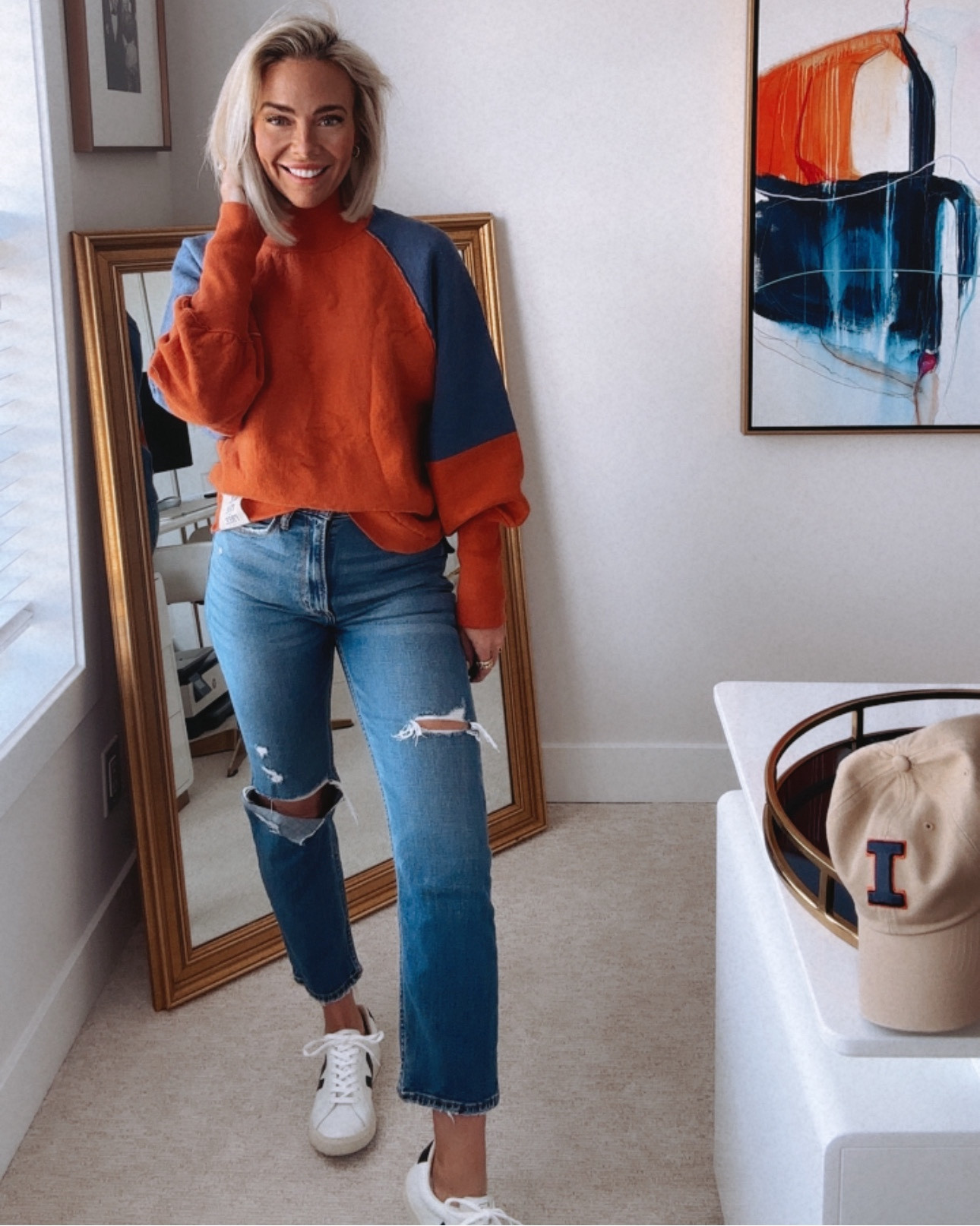 GO I-L-L-I-N-I and wear the most chic burnt orange 🍊 and blue sweater all fall long 🏈🍂🍁

Wearing XS in sweater and 2/26 in both Jean options! Also wearing a 9 in the Vejas - they run TTS and are a PERFECT sneaker for football / fall season to chic up a sweater & jean outfit vibe 😎

I love this sweater so much, it has a fitted sleeve, turtleneck neckline, and a band around the bottom so it’s not too boxy 🫡

These jeans are a top seller (as well as our fan fav Frame jeans - linked). The distressed jeans are perfect for fall and are such a good vibe for game days! 

I also love the light wash skinny jeans for a good bootie moment. 🫶

Also, LIVING FOR BASEBALL CAPS 🧢 for fall & winter. They’re such a sporty vibe and prevent too many hair washes 😅 which we love 💕 *SAVE THE HAIR* Hat is O/S and adjustable to your perfect head size. 🙌 love the Khaki color too- it goes with EVERYTHING! 👌

Happy shopping ladies 🛍️ you’re going to L-O-V-E this sweater and these Jean options! Can’t wait to see them on you!❤️

Xoxo - your girl for the latest beauty & fashion trends,
CeCe 🙏🏈🙌🧢🍁🫶🛍️😘☕️👟🍊

#LTKWorkWear #LTKMidSize #LTKVacationOutfits #CorMyerStyle #Concert #Vacation   #LTKSummerSales    #LTKBacktoSchool     

#LTKSeasonal #LTKFindsUnder50 #LTKBeauty #LTKStyleTip #LTKFindsUnder100 #LTKTravel #LTKFitness #LTKOver40 #LTKParties #LTKU #LTKSaleAlert #LTKVideo #LTKBump #LTKShoeCrush #LTKActive #LTKShoeCrush #LTKBump #LTKFamily #LTKPlusSize #LTKMidsize #LTKParties #LTKSeasonal #LTKFindsUnder100