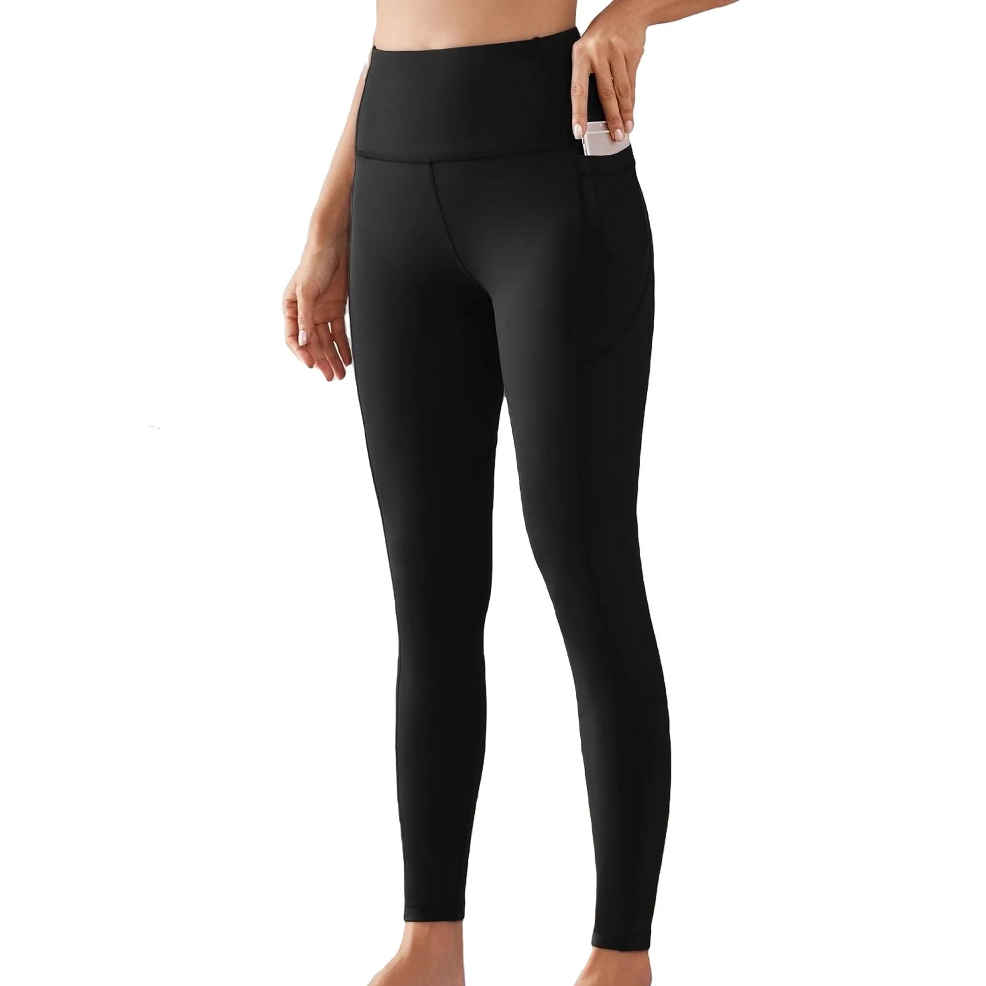 Womens Activewear Sports Leggings Solid Leggings with Phone Pocket Black S | Walmart (US)