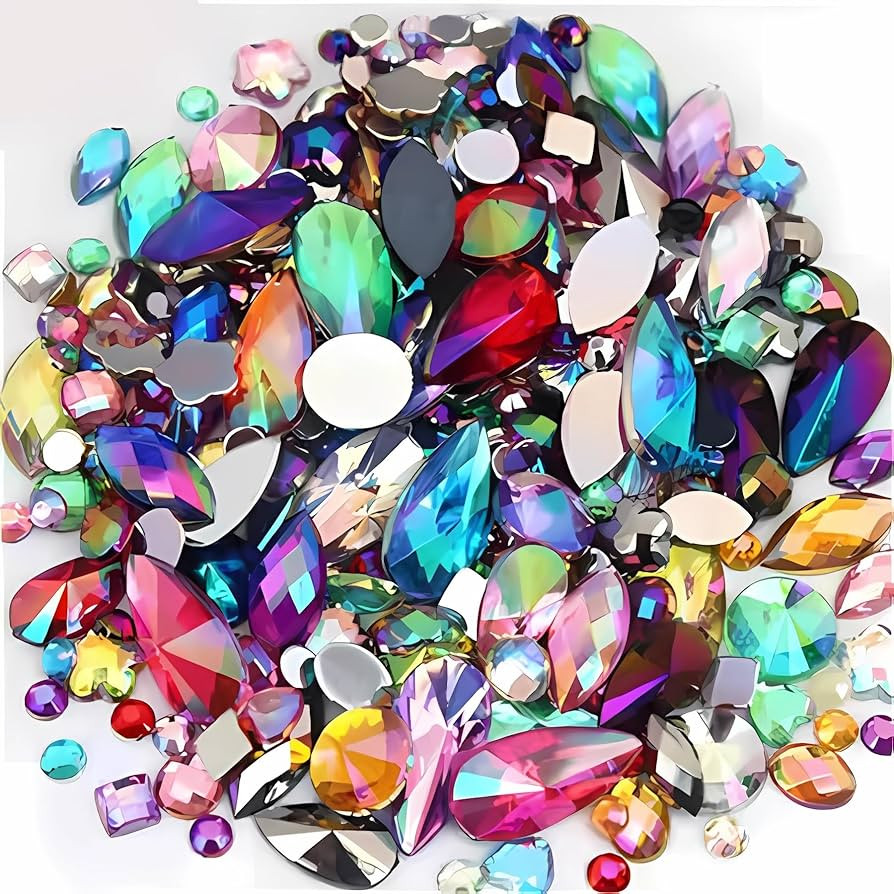 Mixed 1400pcs AB Colour Gems Jewels Flatback Rhinestones, Assorted Shapes Rhinestone for Crafts, ... | Amazon (US)