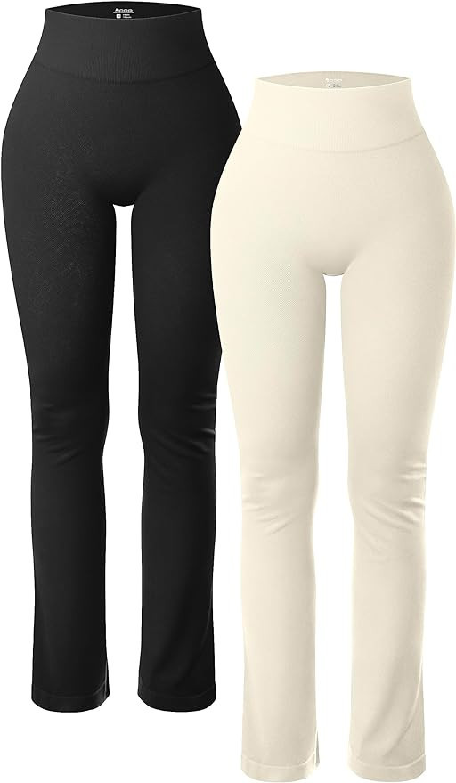 OQQ Women's 2 Piece Yoga Pants Ribbed Seamless Workout High Waist Athletic Straight Leg Leggings | Amazon (US)